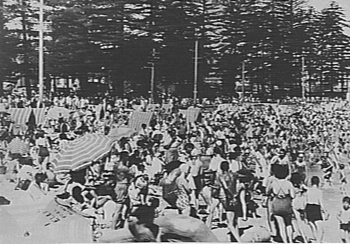 Crowds at Manly Harbour beach