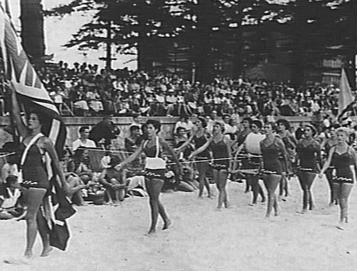 Female members of Manly Life Saving Club at a surf carnival, 1950