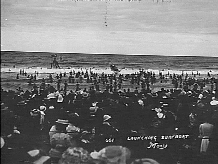Surfboat being launched at Manly