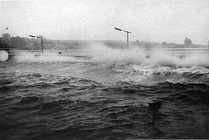 Storm and large seas lashing Manly Harbour Pool