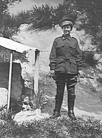 Portrait of Millie Bell, in military uniform, Freshwater Beach