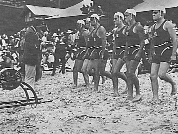 Manly belt crew during a Surf Carnival on Manly Beach