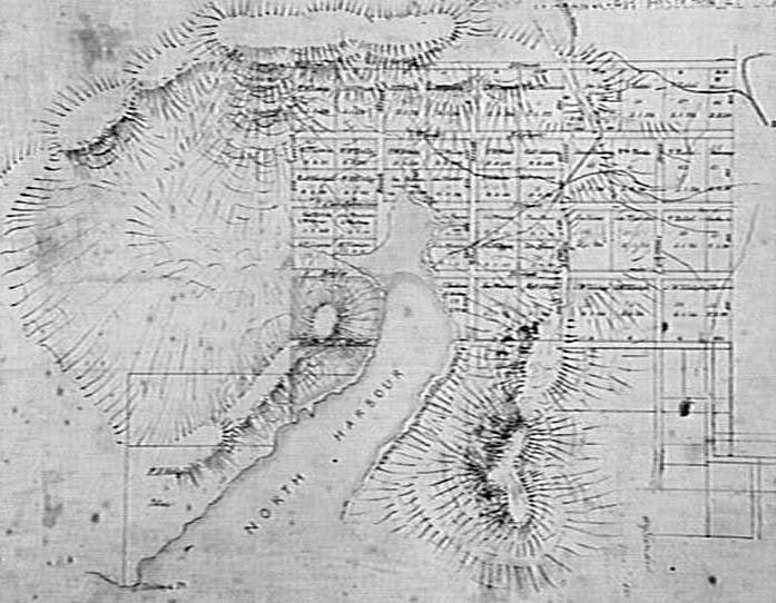 Sketch of land grants at North Harbour