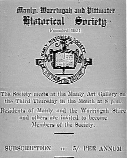 Notice about Manly, Warringah and Pittwater Historical Society