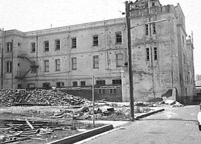 Rear of Hotel Pacific prior to demolition, 1976