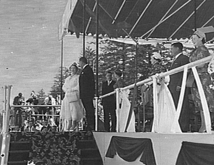 Queen Mother at Royal Surf Carnival, North Steyne, 1958