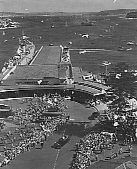 Manly Wharf during the visit of the Queen Mother, 1958