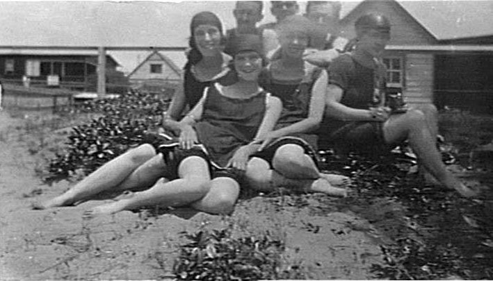 Group portrait of bathers probably on Collaroy Beach, c 1920