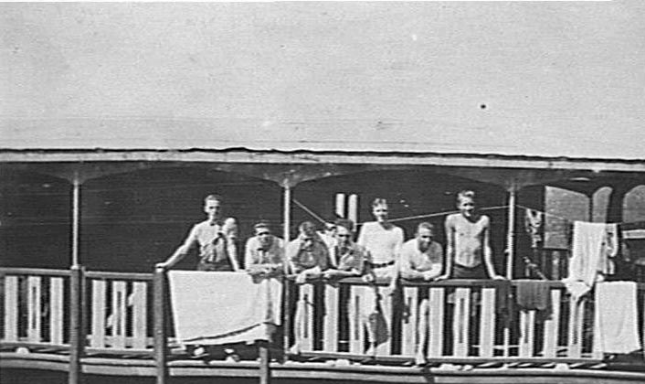 Members of Manly Surf Club on a houseboat, Cowan Creek, c 1920