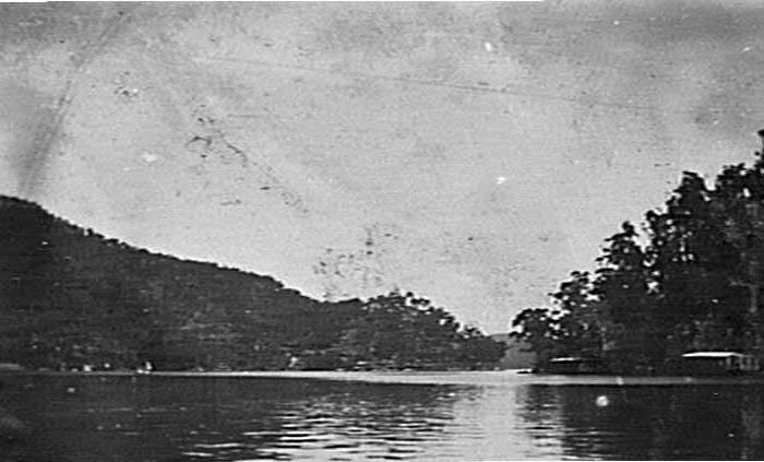Section of Cowan Creek and district, showing houseboat, c 1920