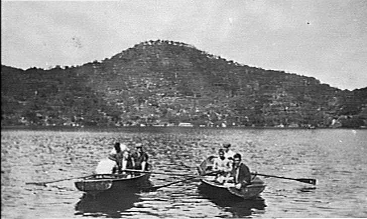 Members of Manly Surf Club in rowboats on Cowan Creek, c 1920