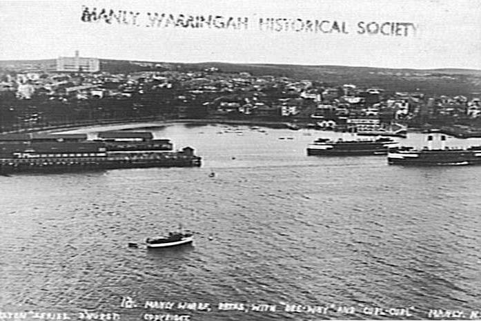 Manly Cove, with "Dee Why" and "Curl Curl" near the Wharf