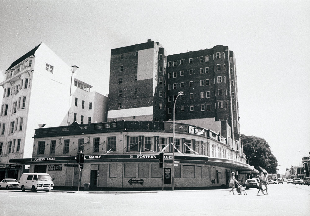 Hotel Manly, boarded up prior to demolition