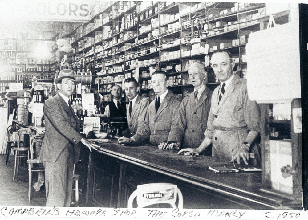 Interior of Campbells Ltd, with some staff present, the Corso Manly