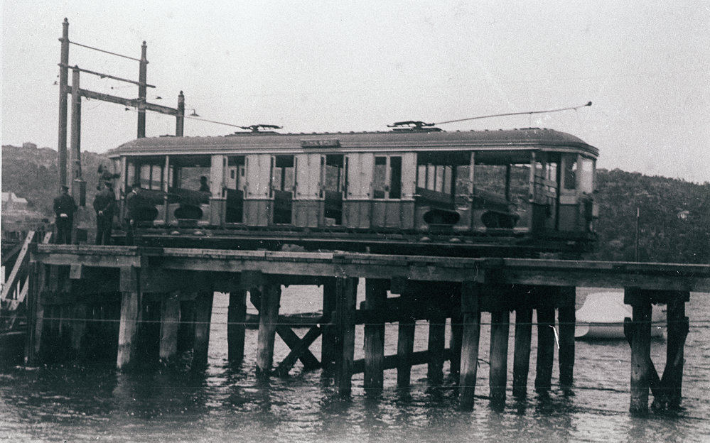 Tram at The Spit after being driven off the punt