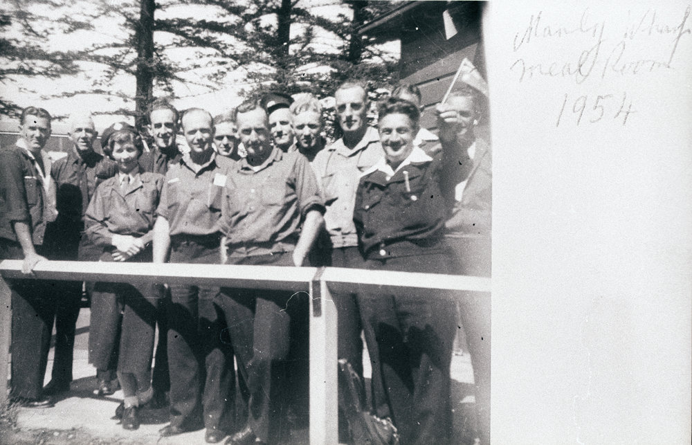 Bus drivers outside the Meal Room at Manly Wharf