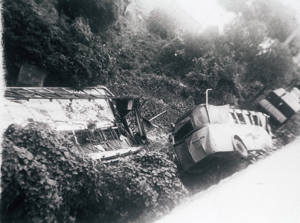 Double-decker bus No.1612 which overturned near Spit Bridge