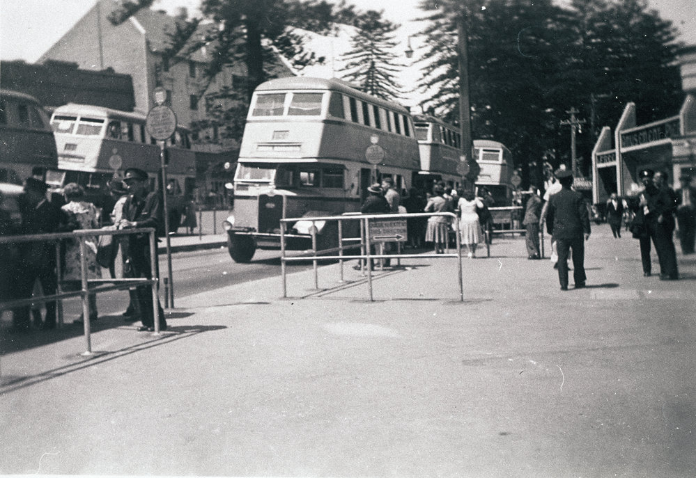 Manly Wharf Interchange with five double-decker buses in view