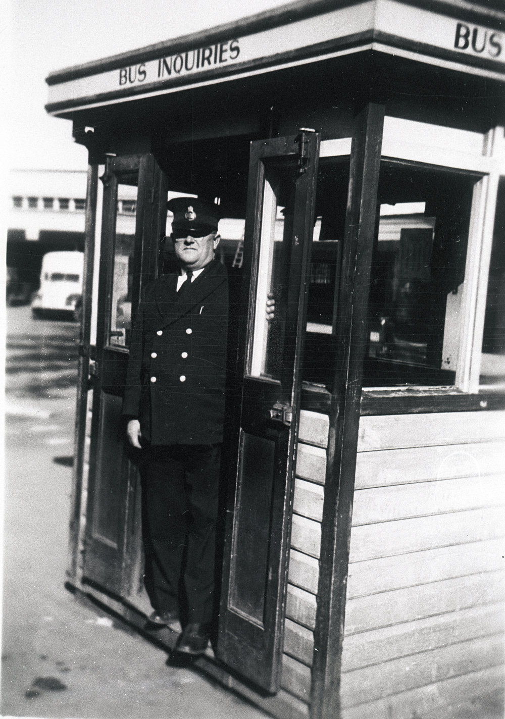 Bus office at Manly Wharf with Inspector Claude Mobbs