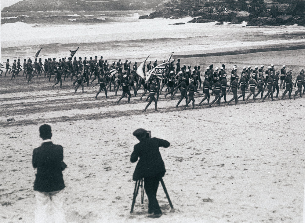 Surf carnival, men's march past at Freshwater Beach