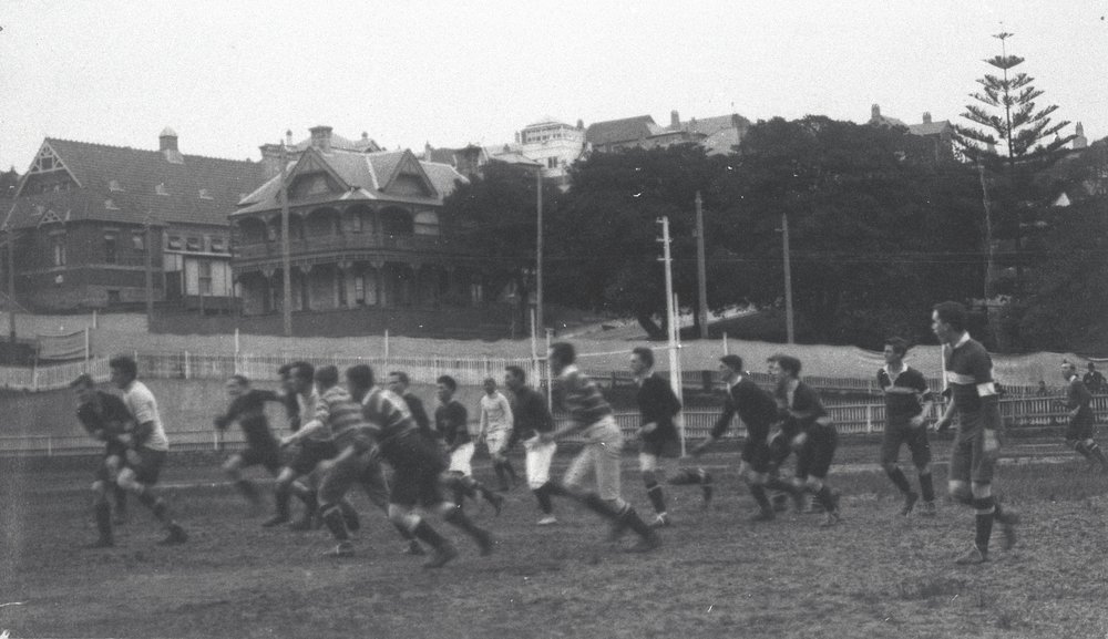 A rugby union match in progress on Manly Oval