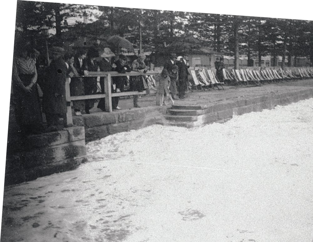 Manly Beach during high seas, showing the sea wall