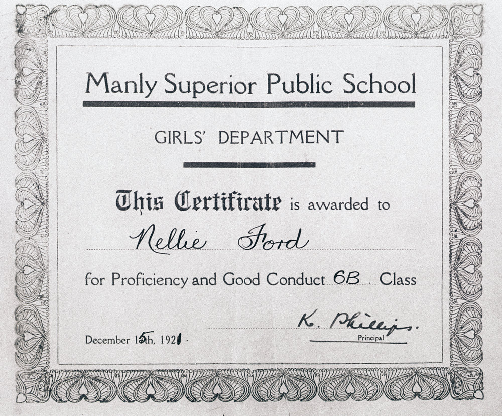 Certificate of Proficiency, Manly Superior Public School, 1921