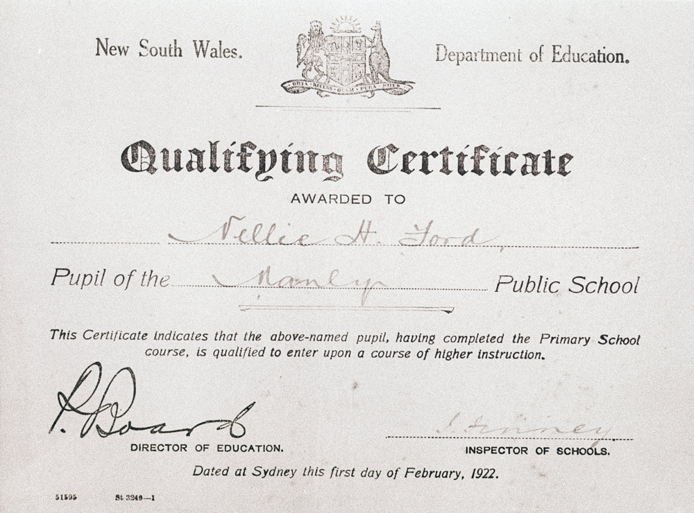 Qualifying Certificate, New South Wales Department of Education, 1922
