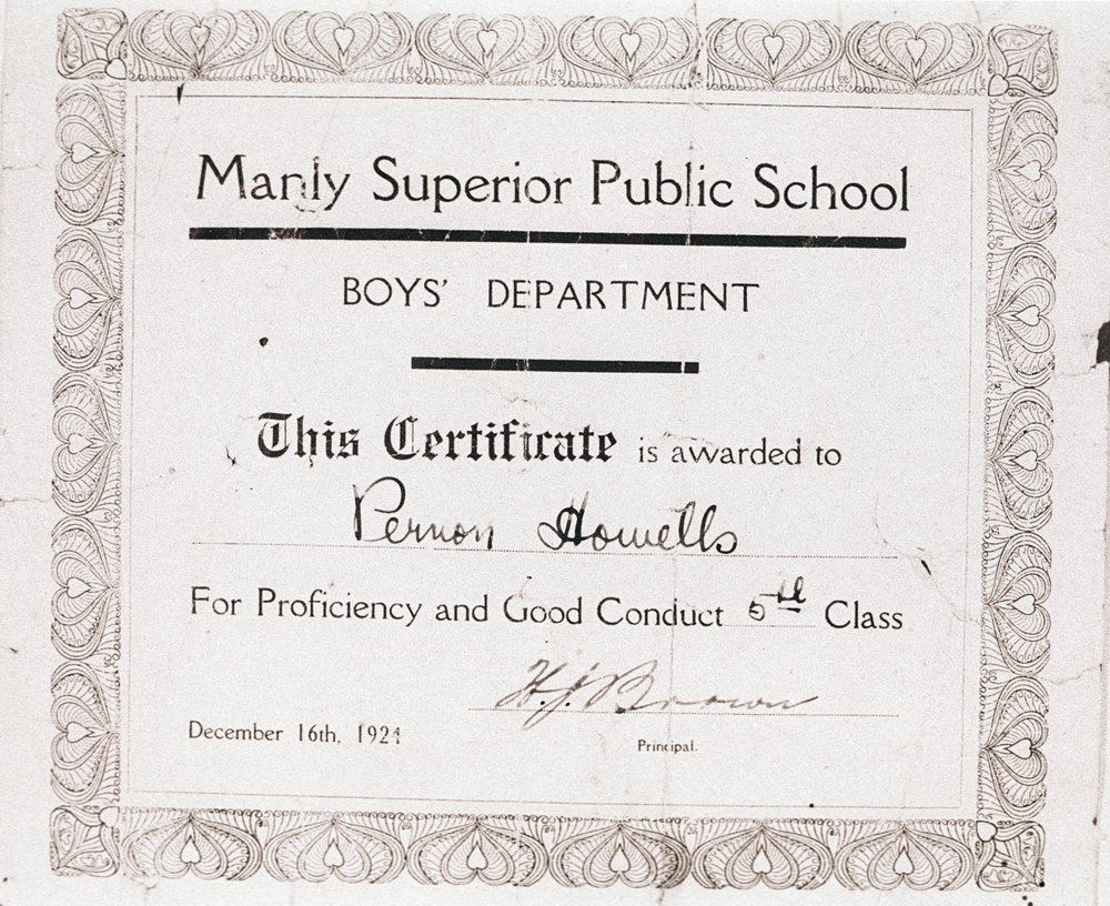 Certificate of Proficiency, Manly Superior Public School, 1924