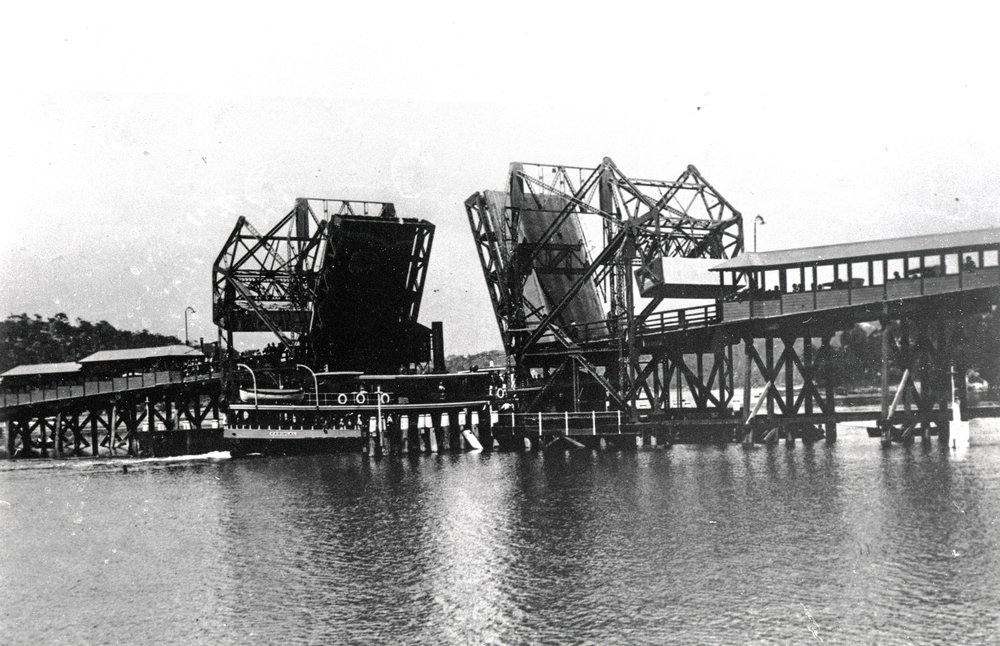 The first vessel to pass through the Spit Bridge opening span