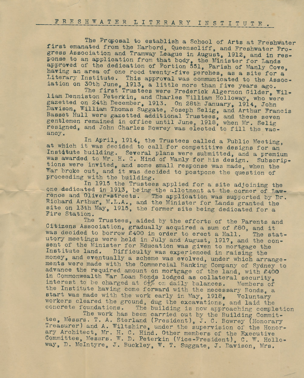 Harbord Time Capsule Letter Page 1