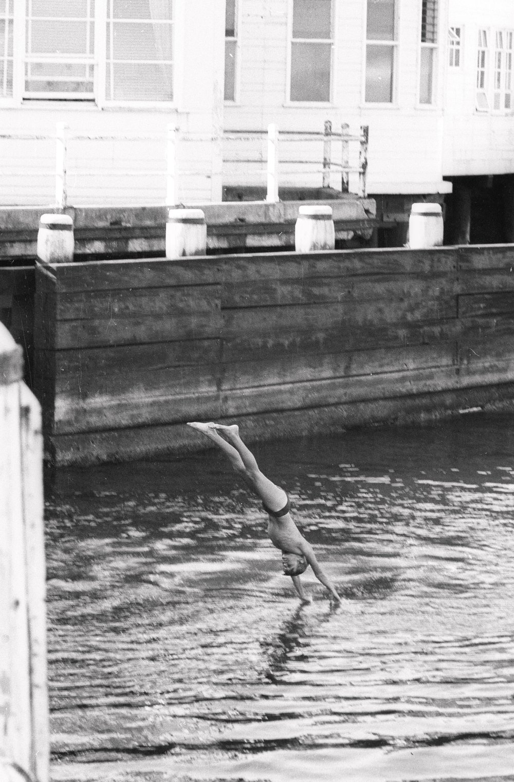 Boy diving off Manly Wharf
