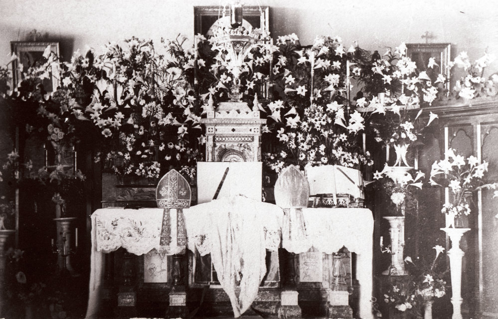 Flower-bedecked altar at St Patrick's College