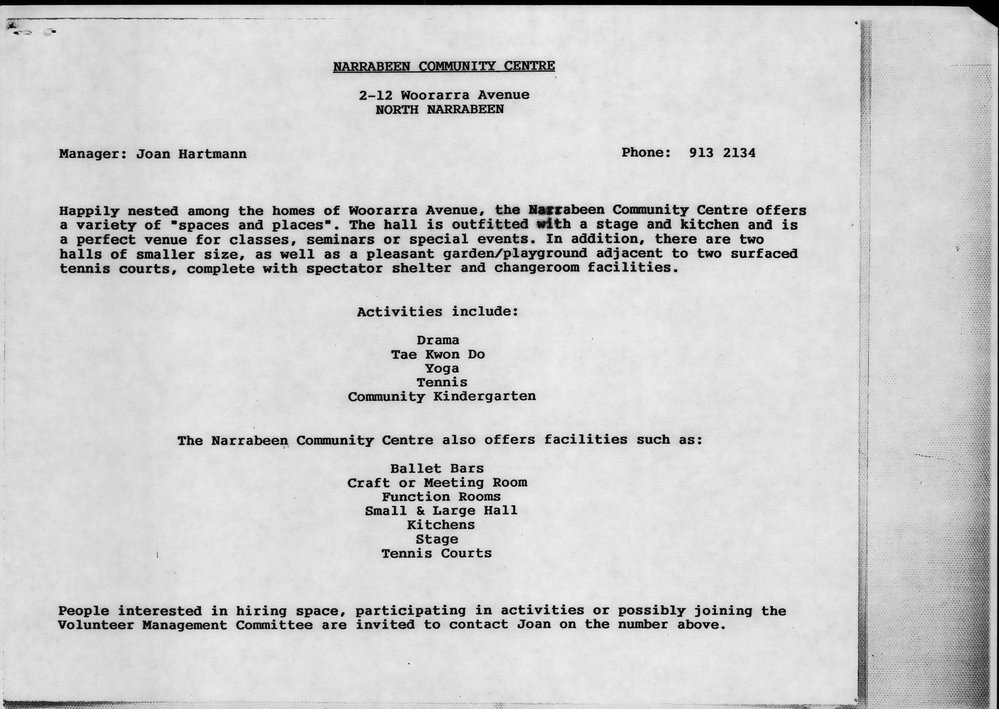 Narrabeen Community Centre information page