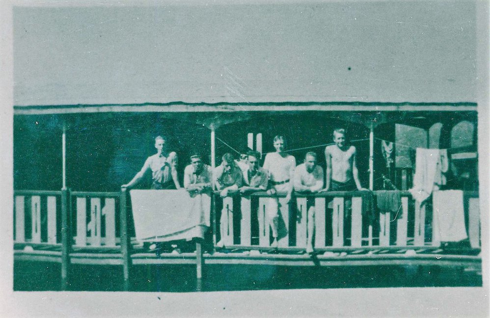 Young Men Leaning against rail of Houseboat, Hawkesbury River