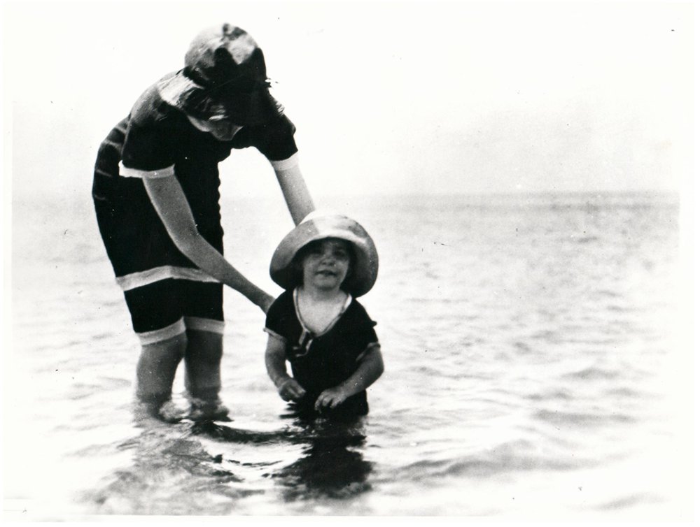 Woman and child bathing at Manly Beach, c 1915