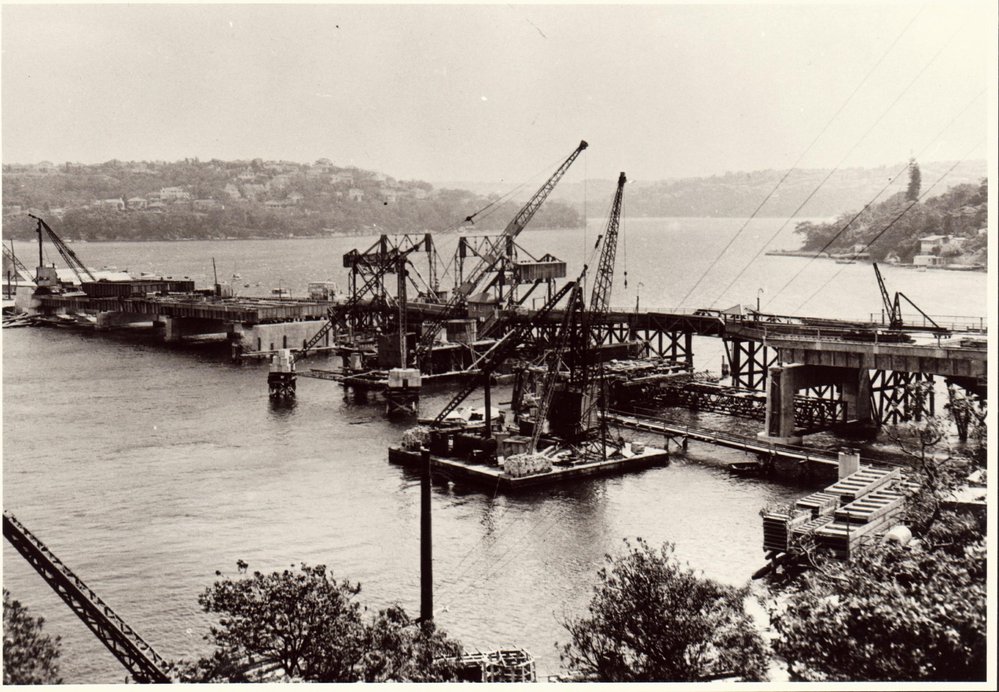The new Spit Bridge under construction, 1957