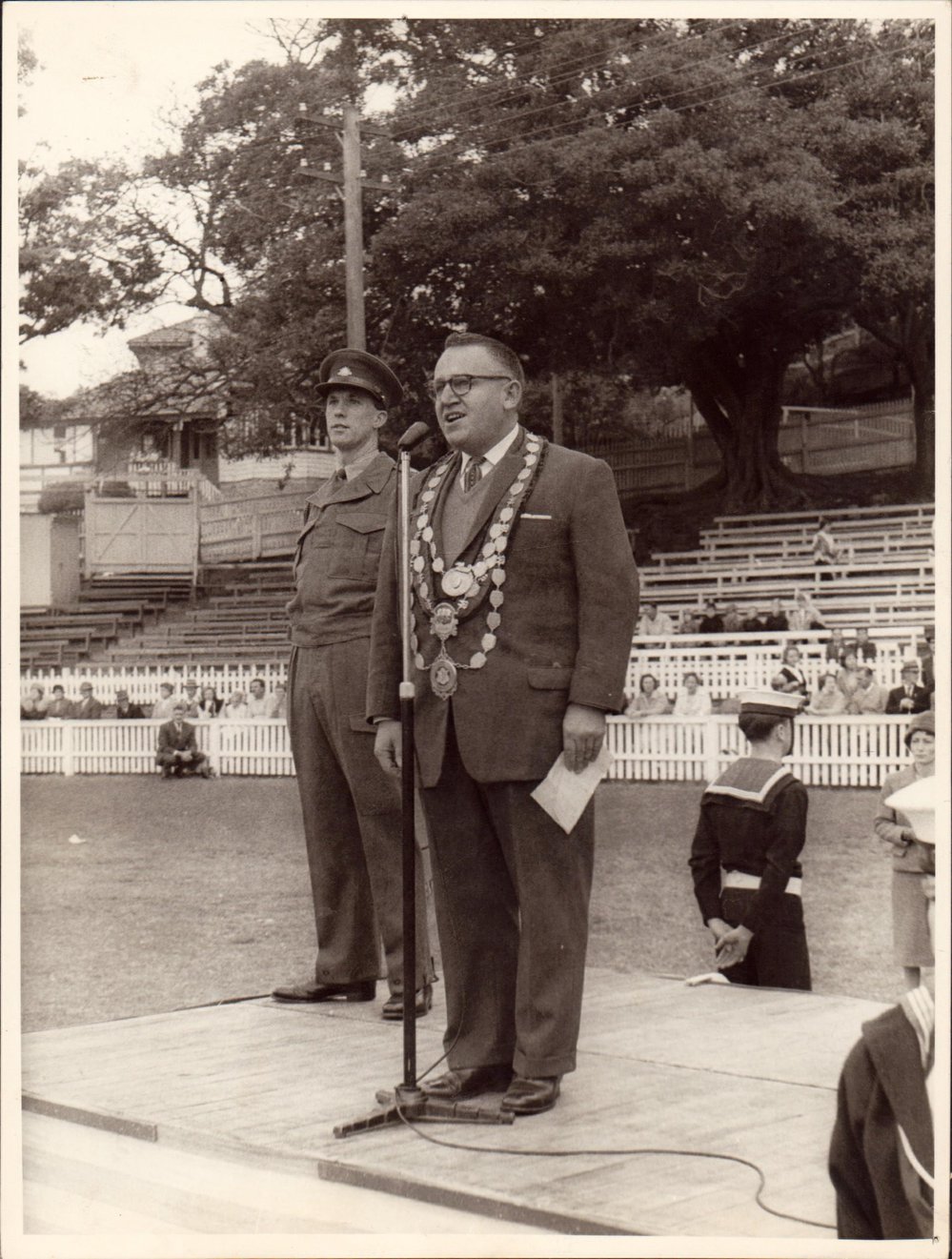 J.W.A. Paton speaking at Manly Oval, 1963