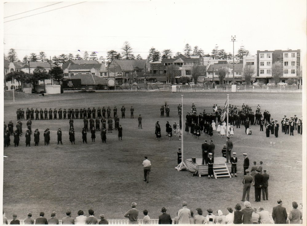 Manly Girls High School marching parade on Manly Oval, 1961