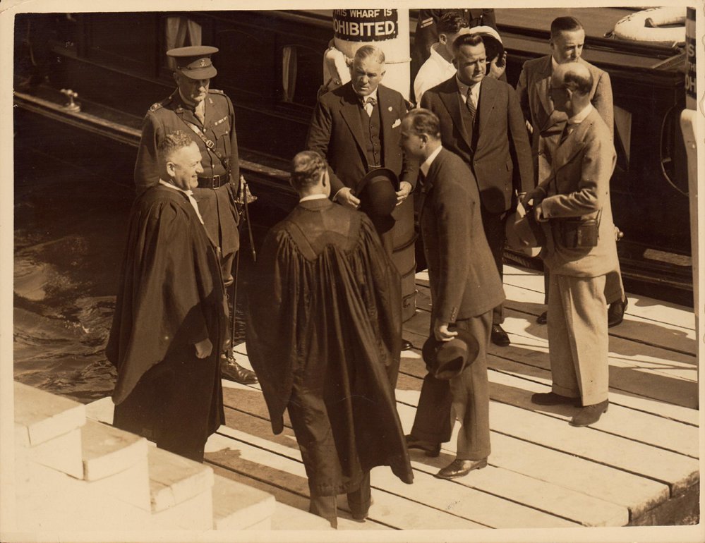 Mayor introducing Duke of Gloucester and L.C. Wellings, Manly 1934