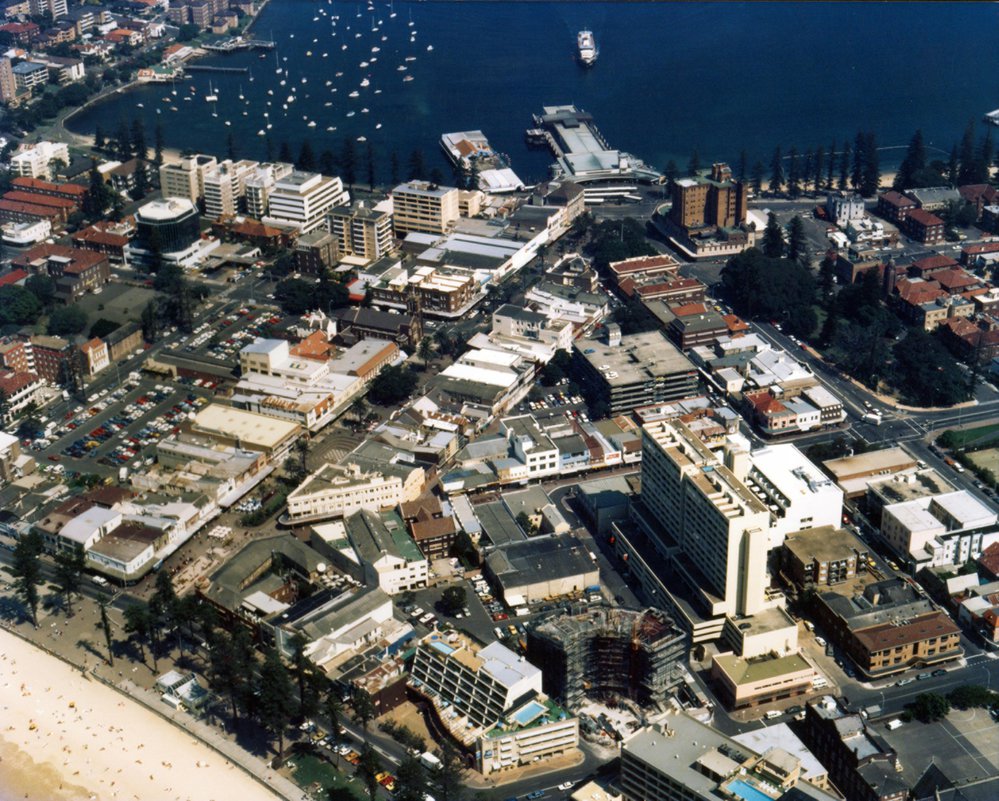Aerial view of Manly and Manly Wharf. 1989