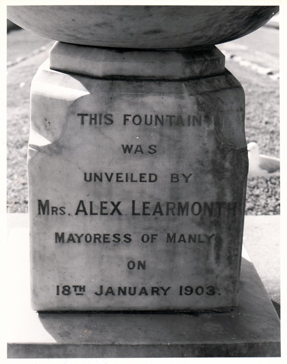 Inscription on fountain in East Esplanade Reserve, Manly