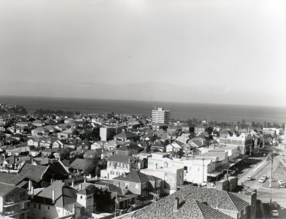 Rooftop view across Fairlight from Hilltop Crescent 1970s