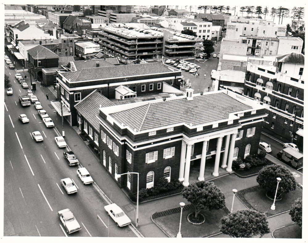 Rooftop view across Manly Council Chambers from the Hotel Manly 1970s