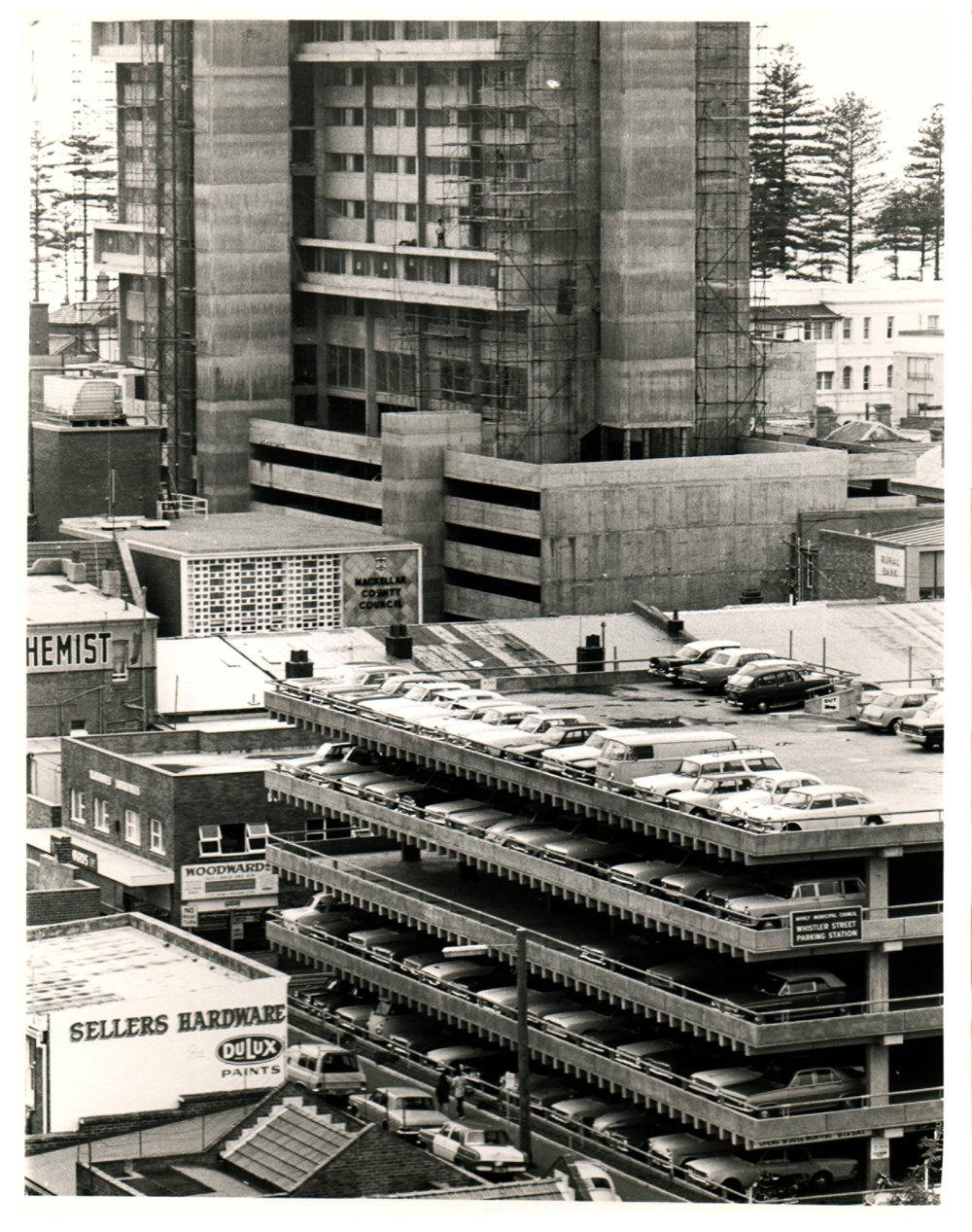 View across Manly to the Manly National Building, 1970s