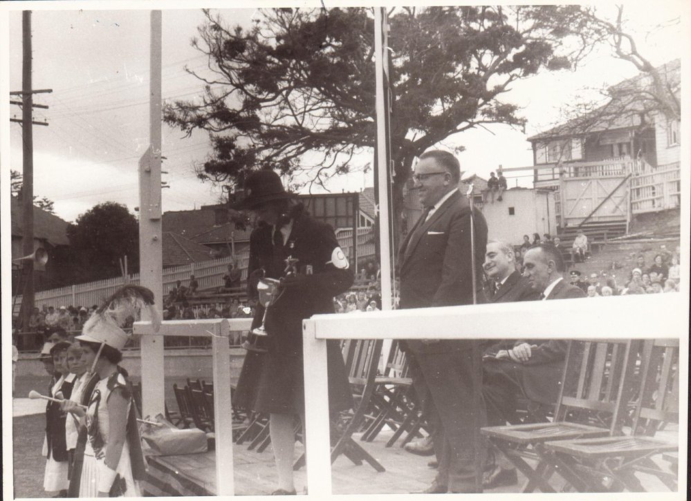 J.W.A. Paton presents "Mayor of Manly Marching Trophy"