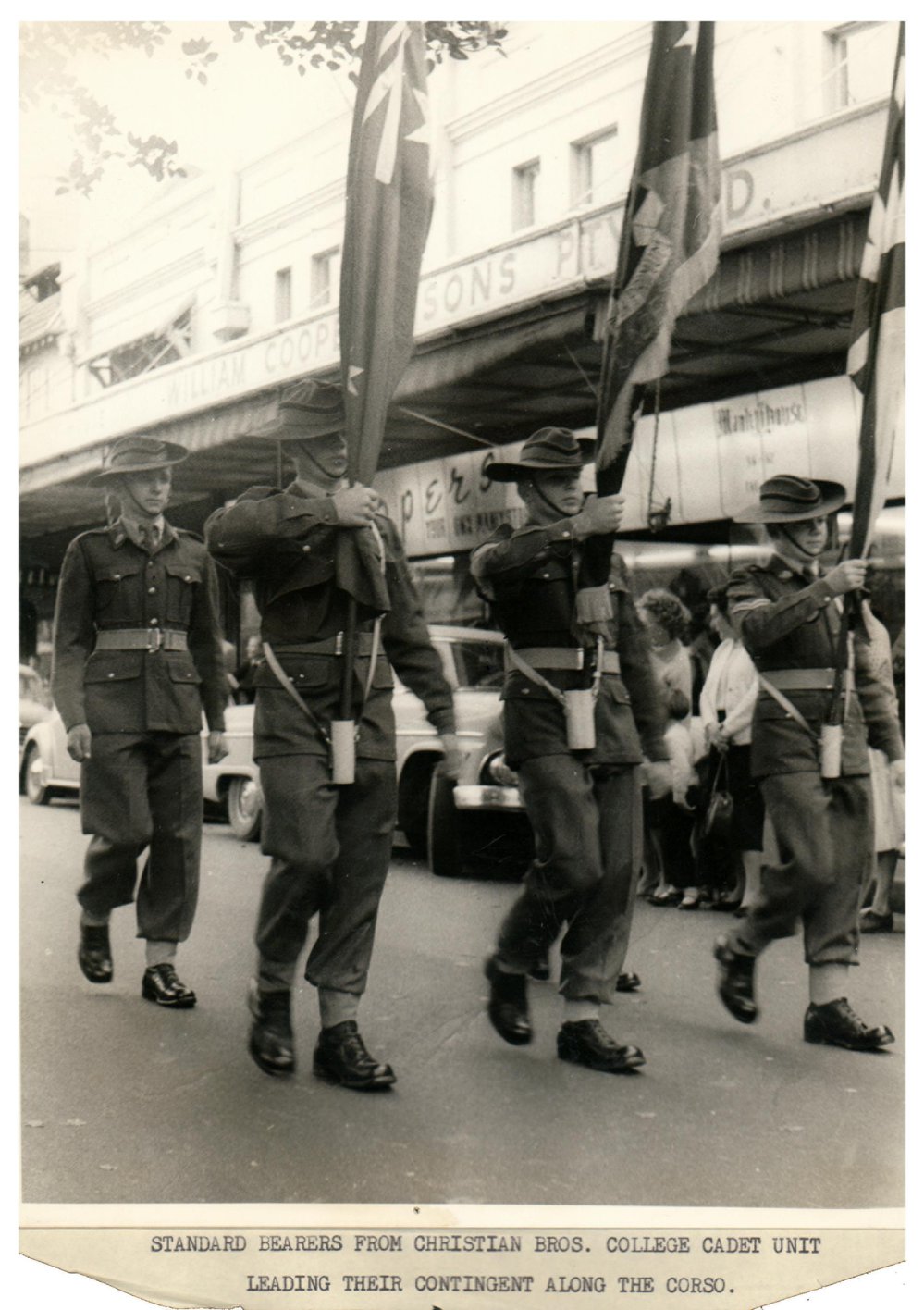 Standard bearers from Christian Bros College cadet unit, Corso 1961