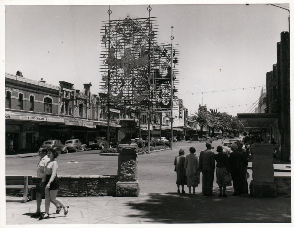 Looking at The Corso from Manly Beach end, 1957