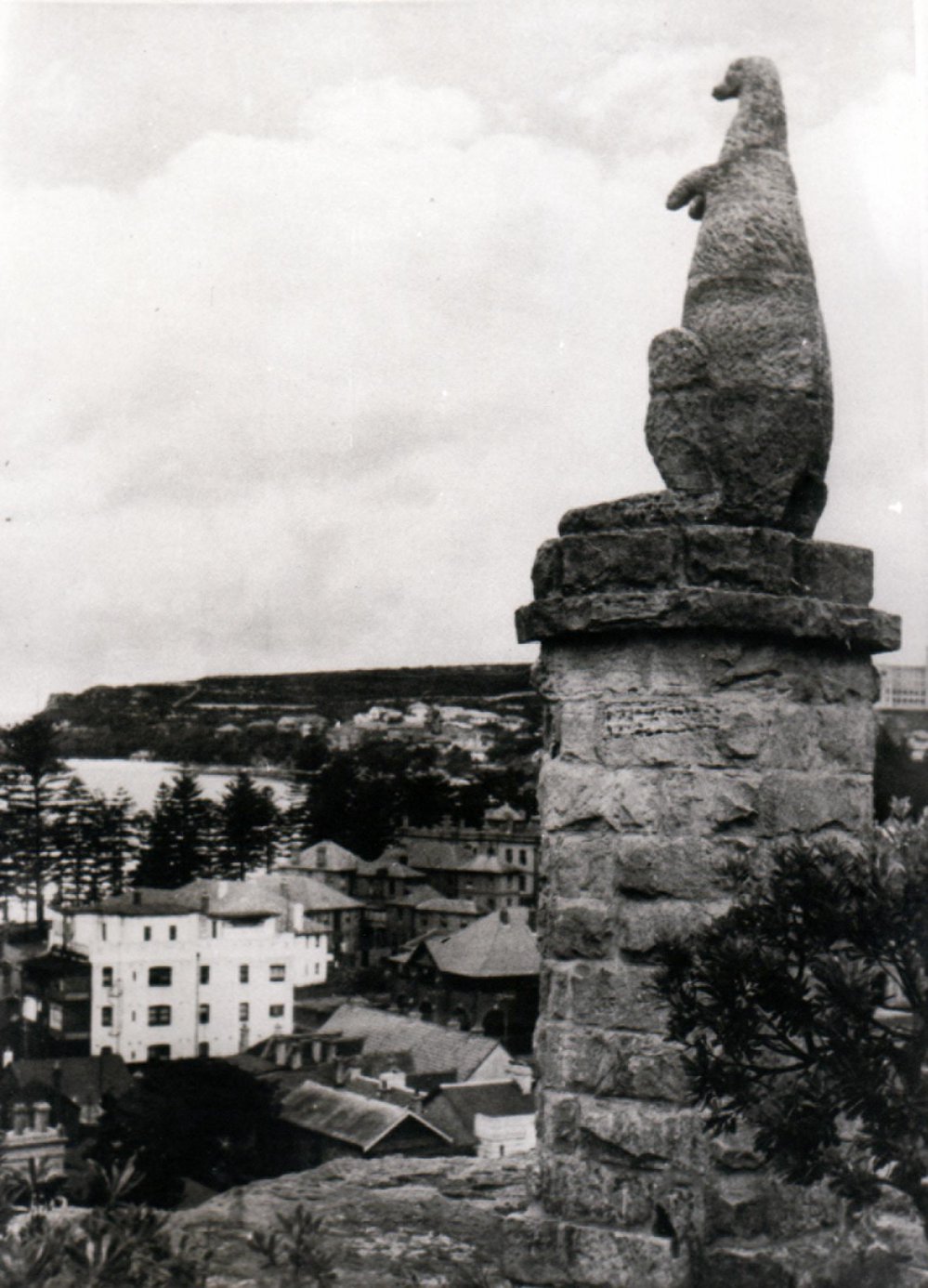 Stone kangaroo in Kangaroo Park, Kangaroo Street, Manly, 1955