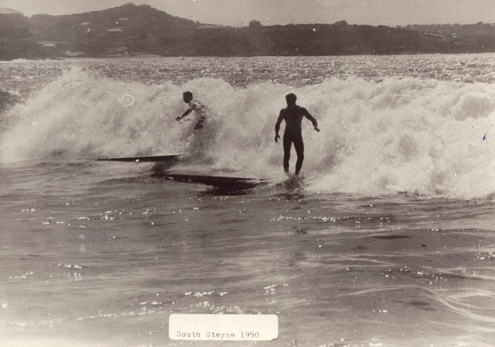 Surfboard riders at South Steyne Beach, 1950